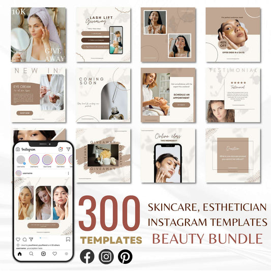 300 Esthetician / Skincare / SPA Templates for Social Media