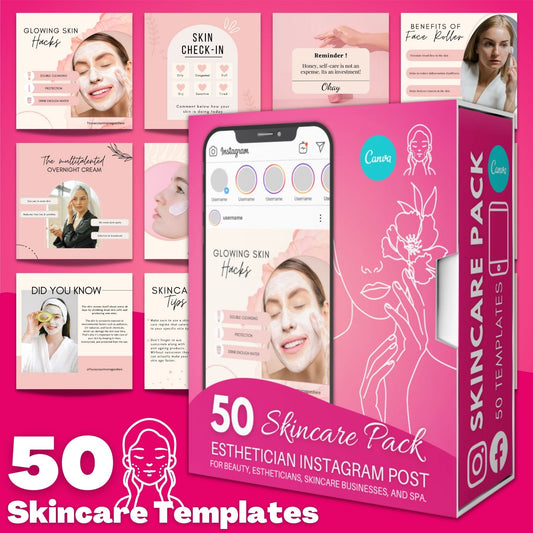 Skincare Instagram Pack - 50 Social Media Templates