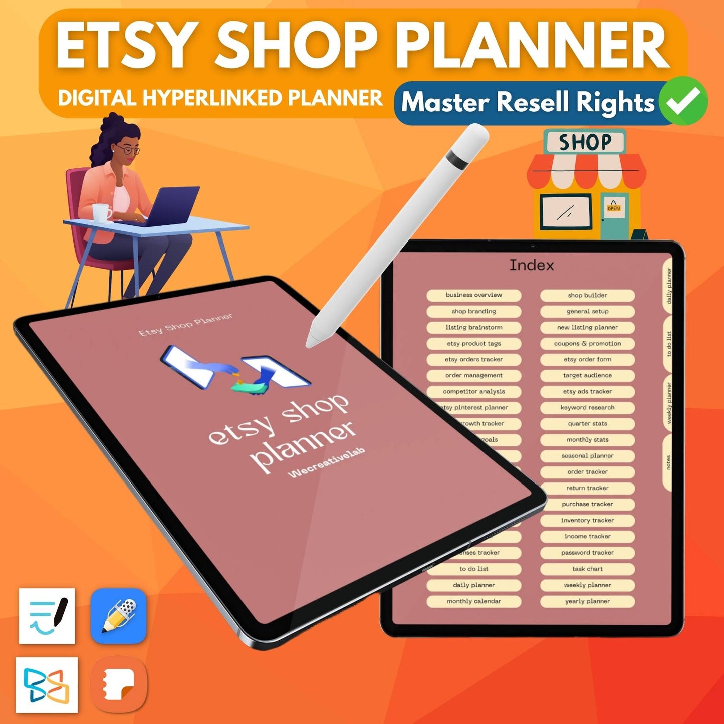 Digital Etsy Shop Planner (Hyperlinked) With Master Resell Rights