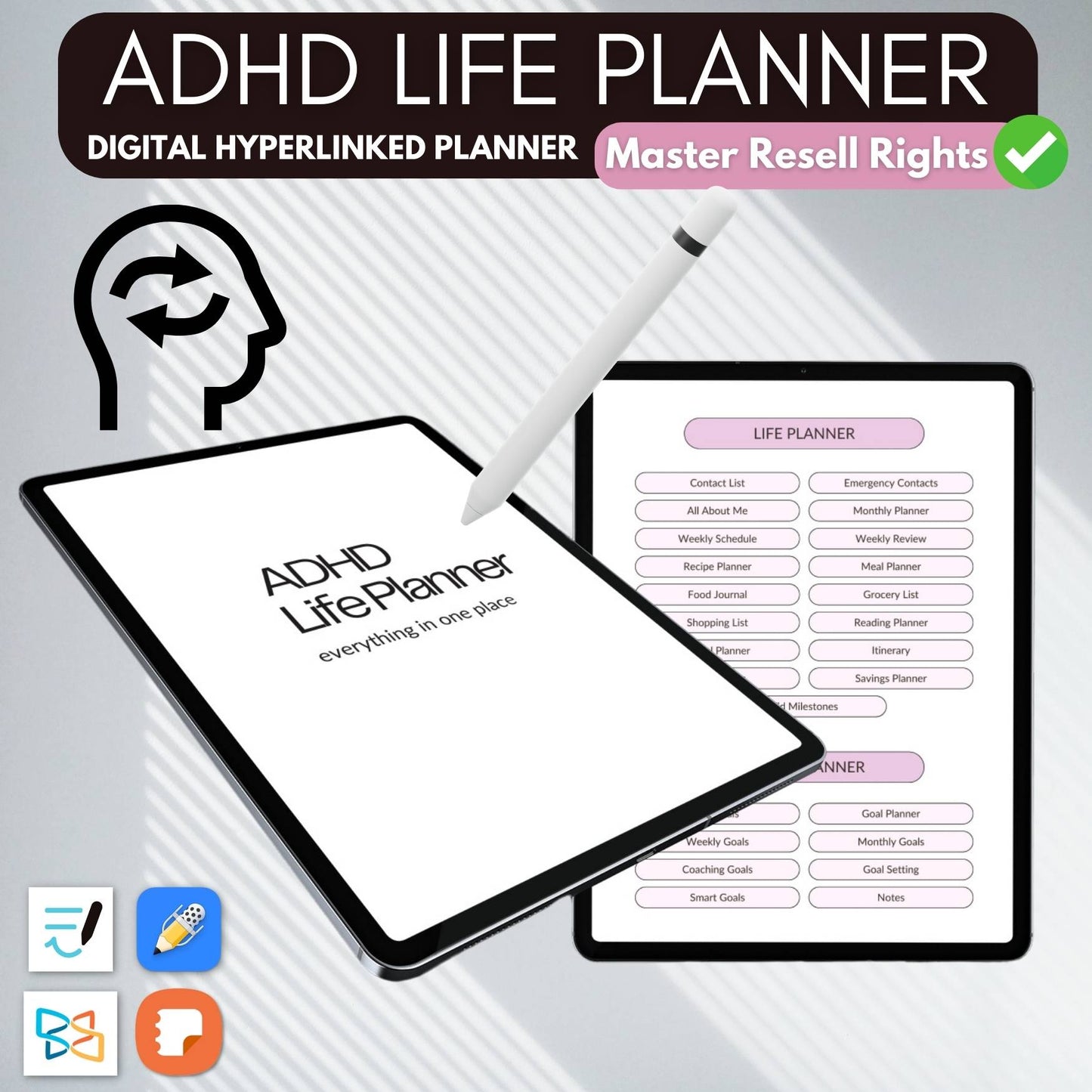 Digital ADHD Life Planner (Hyperlinked) With Master Resell Rights