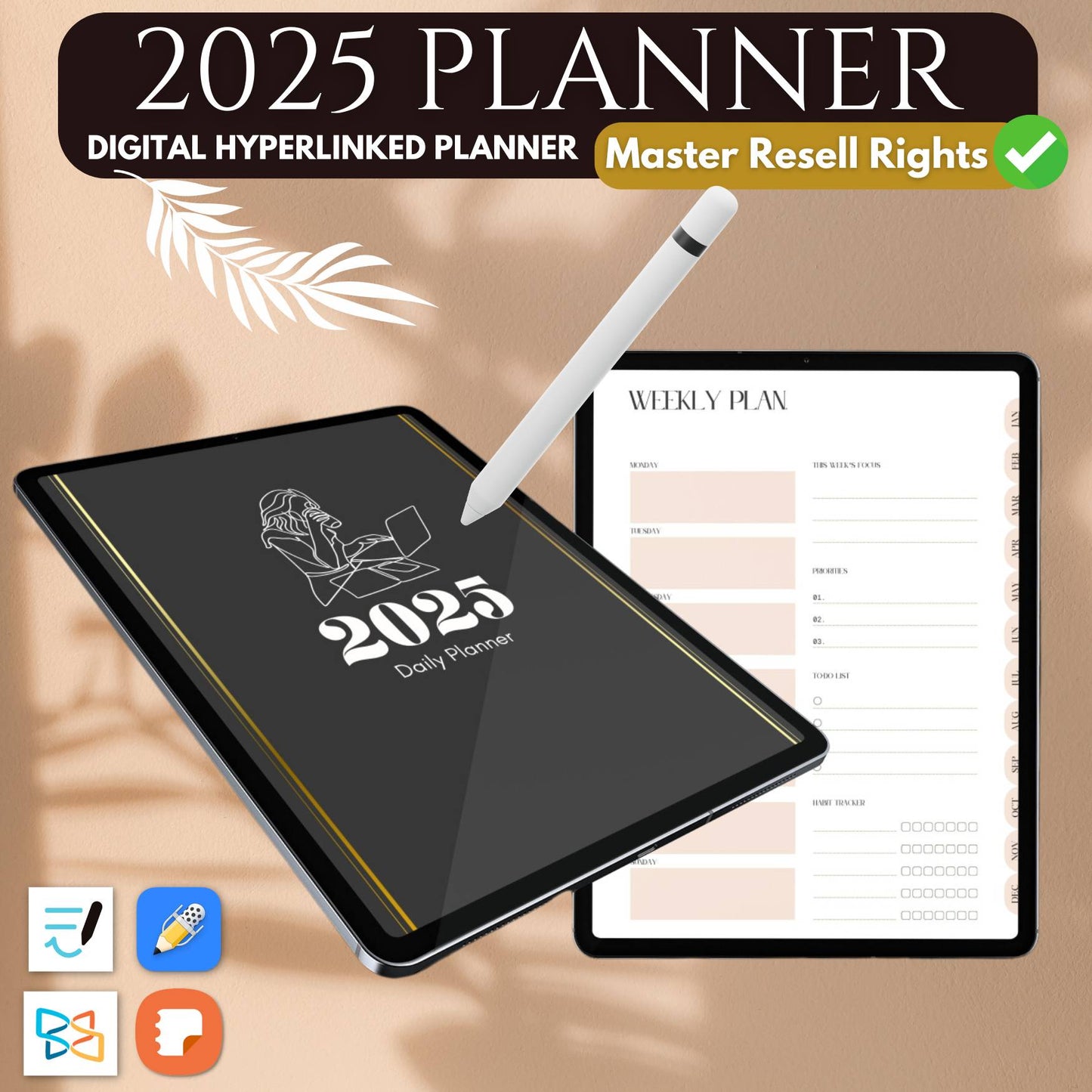 Digital 2025 Planner (Hyperlinked) With Master Resell Rights