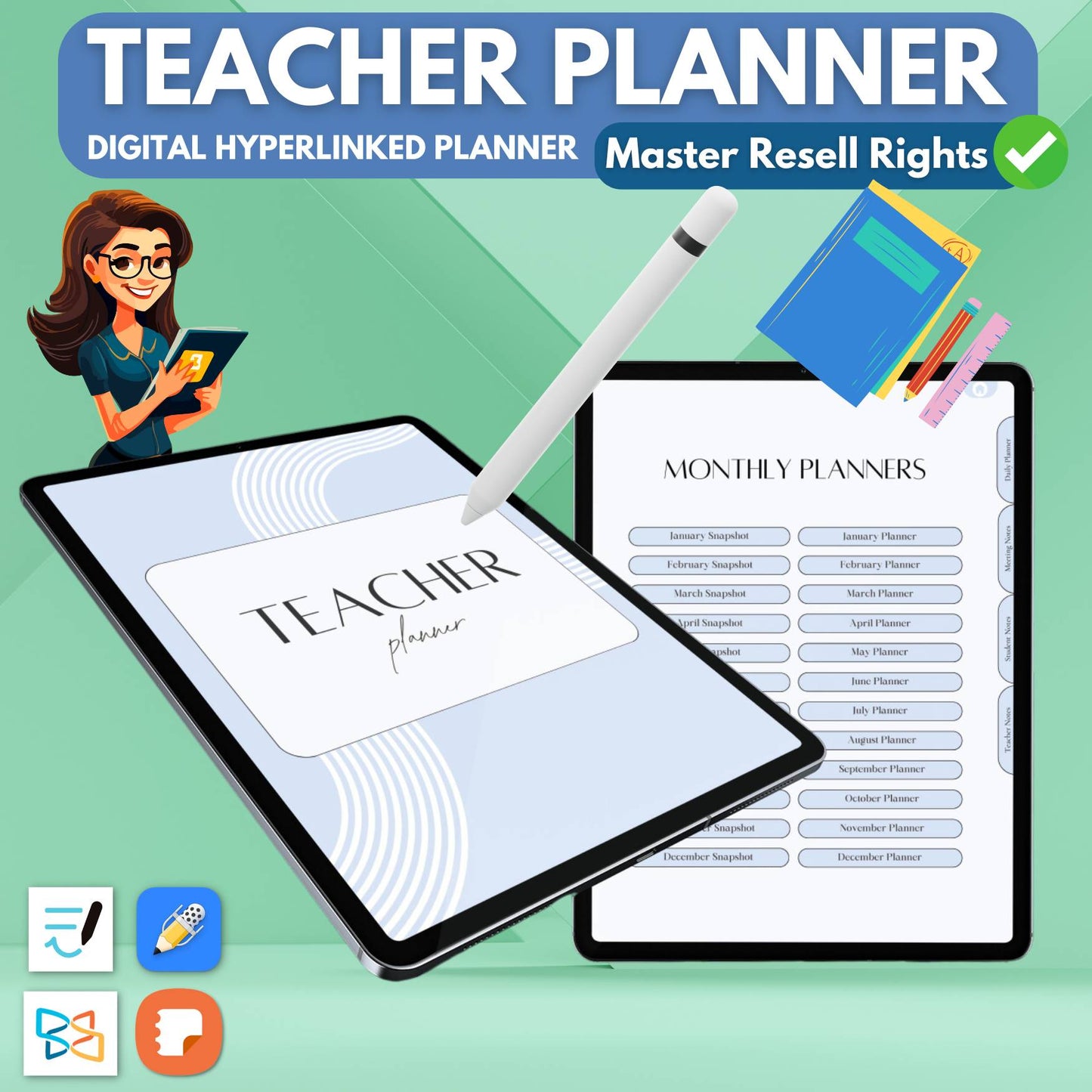 Digital Teacher Planner (Hyperlinked) With Master Resell Rights