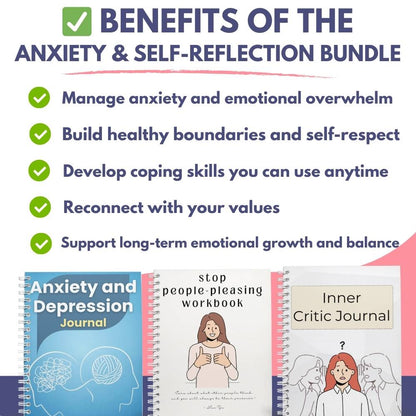 Anxiety & Self-Reflection Printable Bundle | Boundaries, Inner Critic, Coping Skills & Personal Growth (Personal Use)