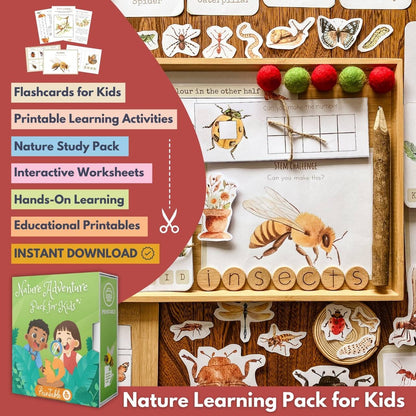 Nature Learning Pack for Kids, Printable Flashcards & Worksheets, Homeschool & Early Education