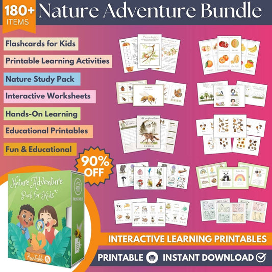 Nature Learning Pack for Kids, Printable Flashcards & Worksheets, Homeschool & Early Education