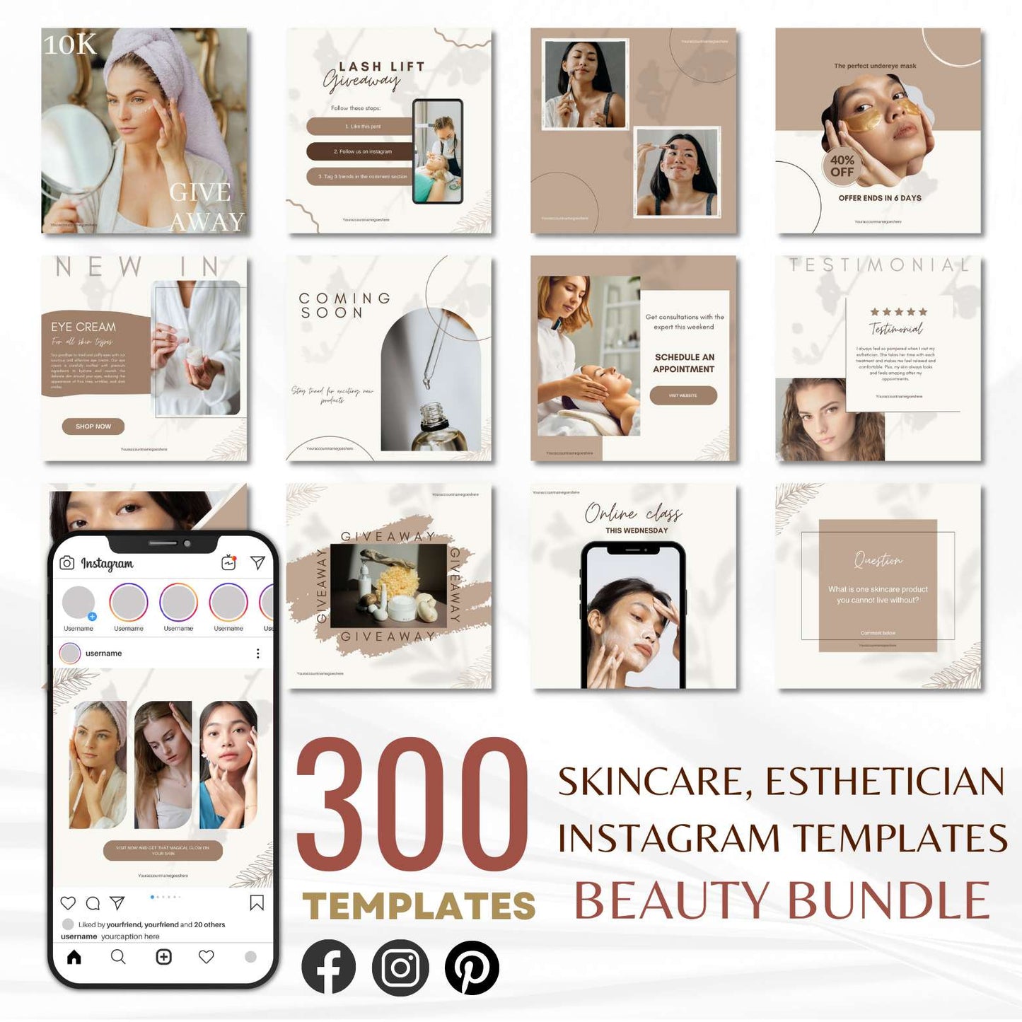 300 Esthetician / Skincare / SPA Templates for Social Media